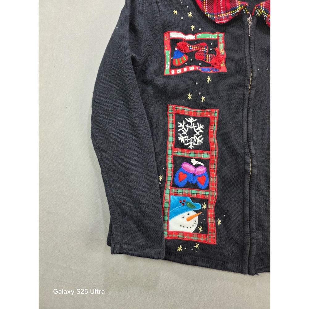 Mercer Street Studio Full Zip Cardigan Small Snowman Mittens Ice Skate Christmas - Picture 4 of 11